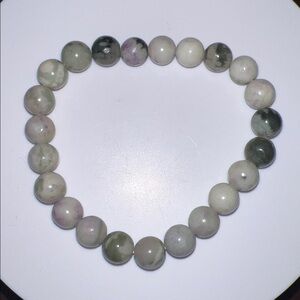 Green and Cream Natural Stone Beaded Stretch Bracelet